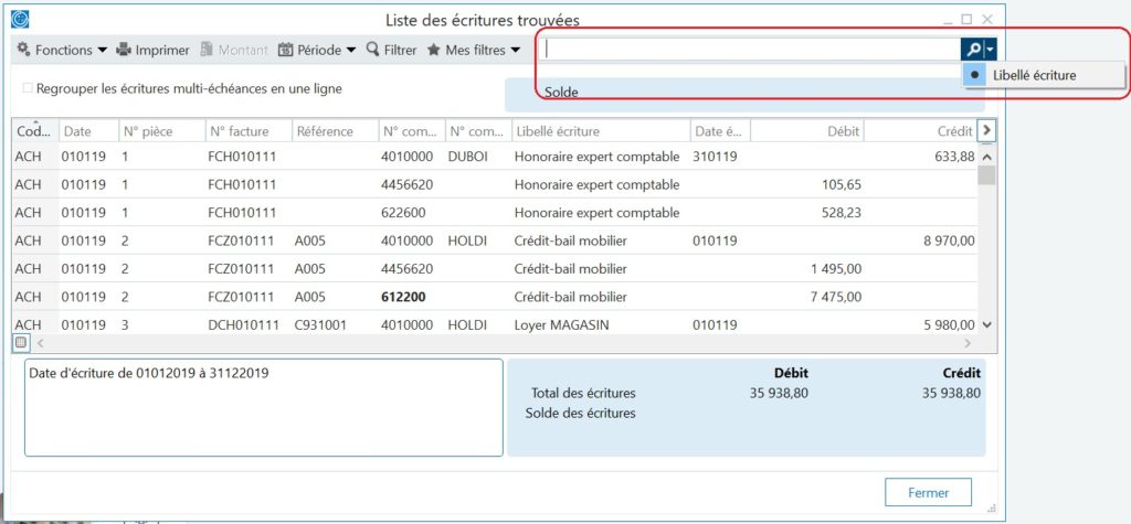 Nouveautés V7 Sage 100 Comptabilité liste des écritures trouvées