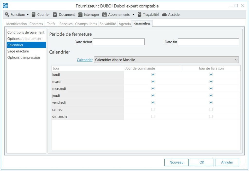 Sage 100 gestion commerciale  V7 calendrier fournisseur