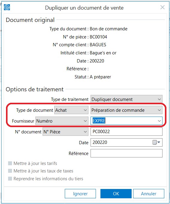 Sage 100 gestion commerciale V7 duplication doc de vente