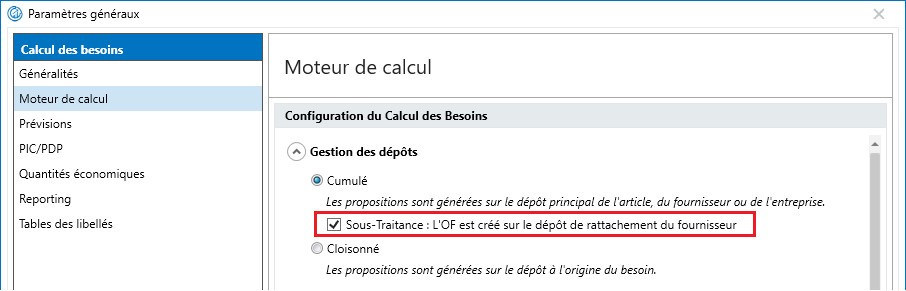 Sage 100 Gestion de production moteur de calcul