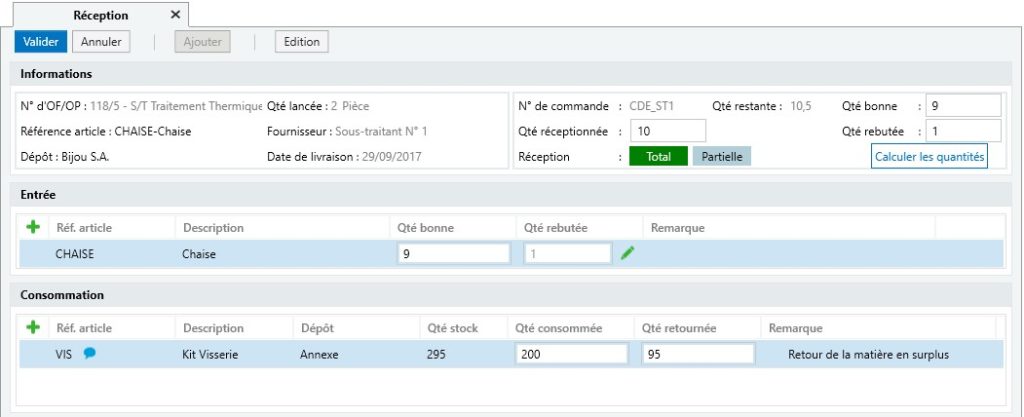 Sage 100 Gestion de production réception