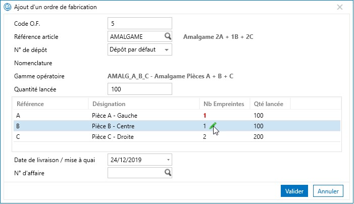 Sage 100 Gestion de production ajout ordre de fabrication